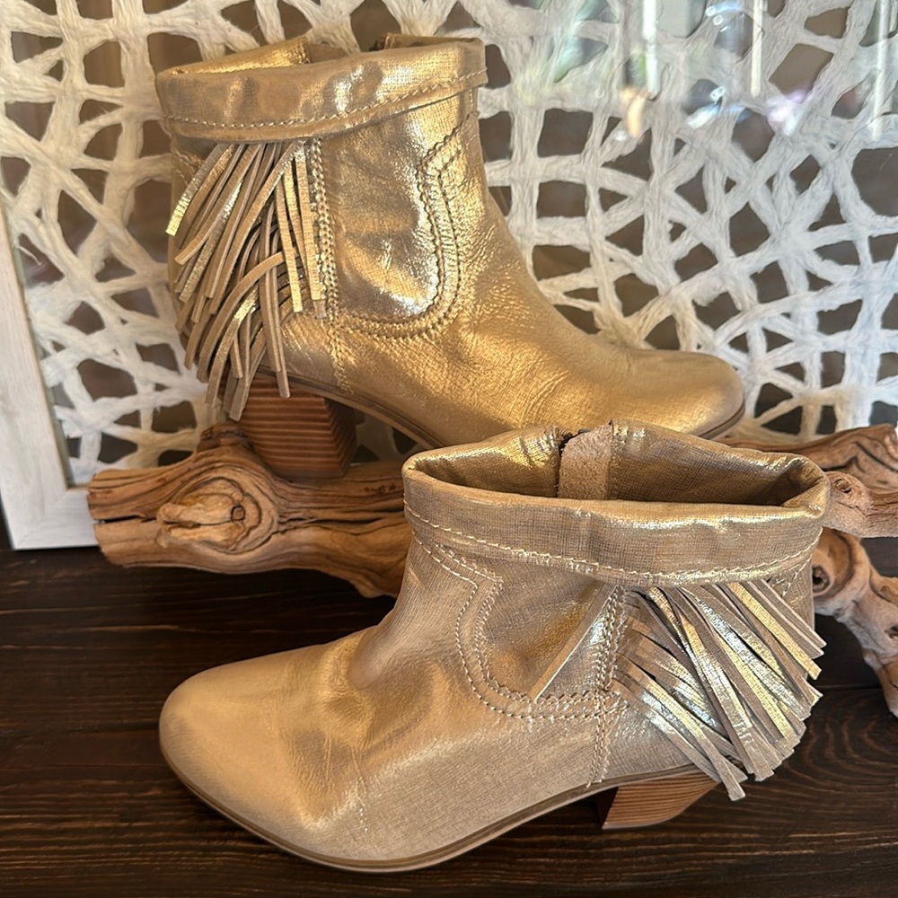 Sam Edelman Gold Fringe Ankle Booties